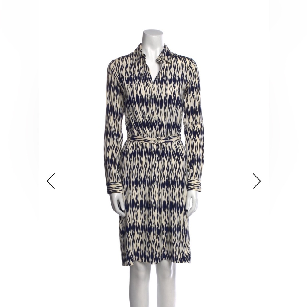 Theory Navy and Cream Patterned Shirtdress dress